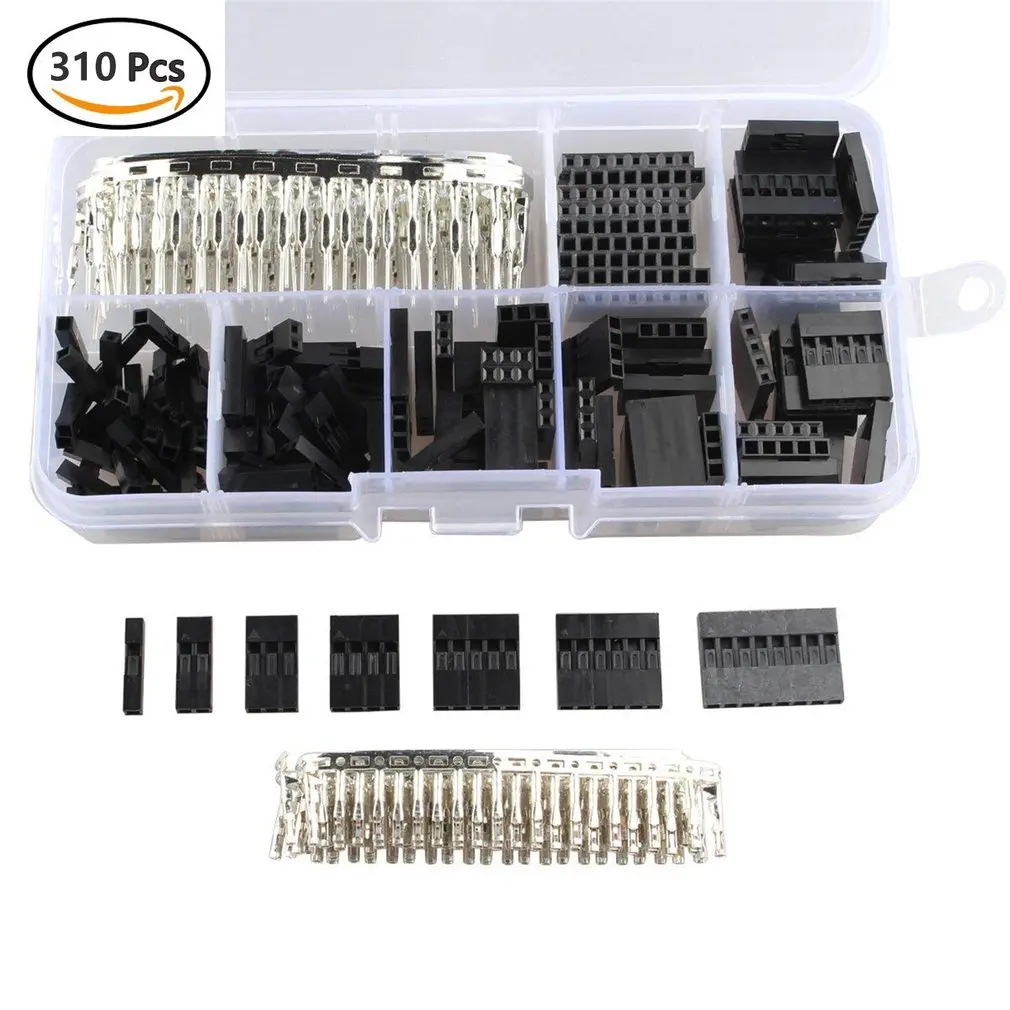

Dupont Cable Jumper Connector Shell Kit Male Crimping Pin + Female Terminal Spacing Pin Connector with Box 310 Pcs Ready-to-go