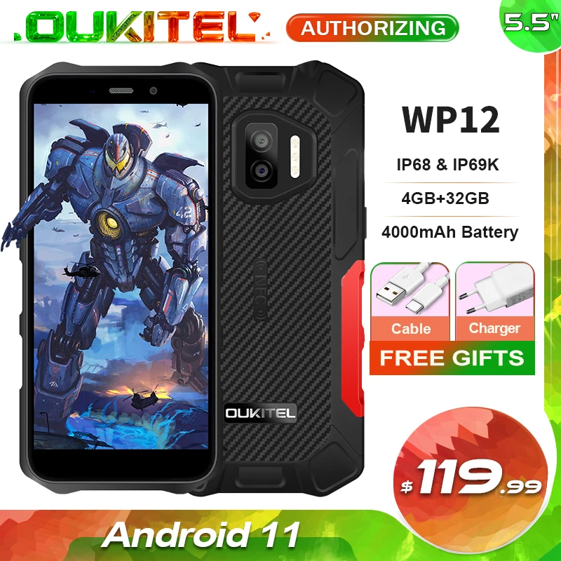 OUKITEL WP12 primero Android 11 IP68 impermeable resistente teléfono móvil 5,5 HD + 4GB de RAM 32GB ROM MT6761D 4000mAh Smartphone NFC