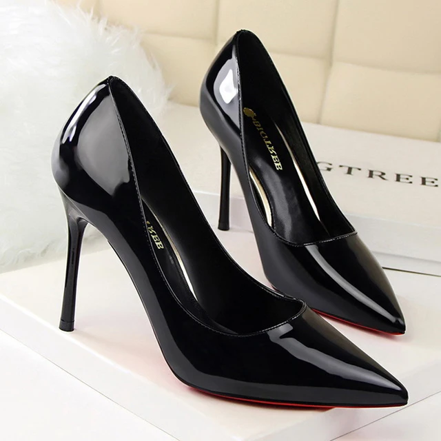 $US $55.90 Thin Heel Patent Leather Pumps Lady Fashion High Heel Pointed Toe Single Shoes Black