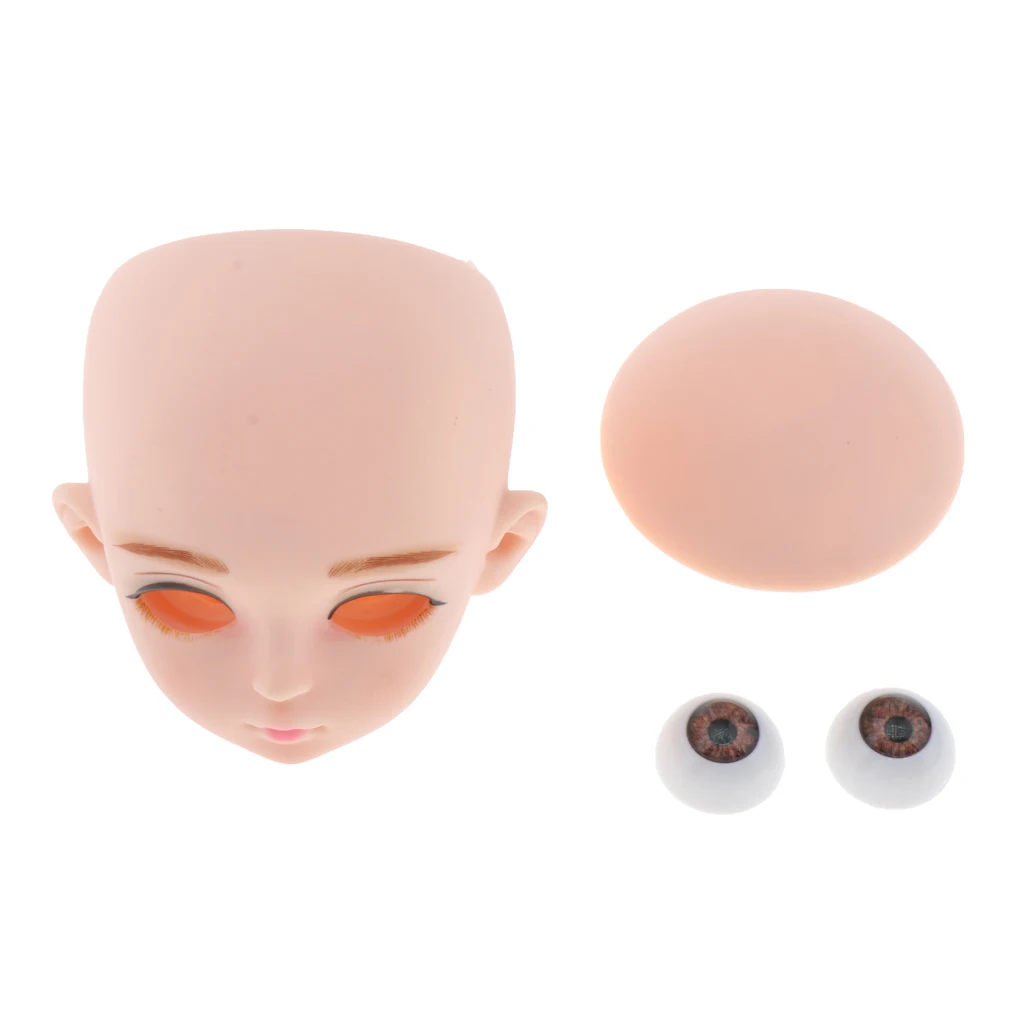 1/3 BJD Head Face Mold with 3D Eyes, Doll Replacement Body Parts, Make Up Eyes Eyelash Extensions, for Hair Styling Cosmetology
