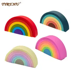 TYRY.HU 7/10pcs Baby Soft Rainbow Education Building Block Teether Silicone Teethers 3D Folding Stacking Blocks Toys BPA Free