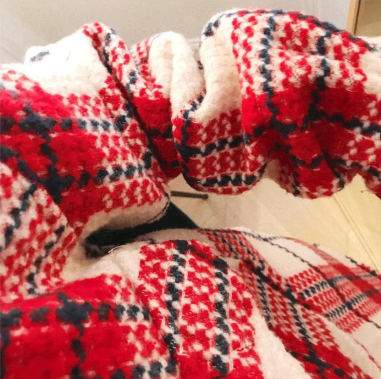Женское шерстяное пальто в красную клетку из хлопка, осень и зима, повседневное женское короткое цветное клетчатое пальто, Отправка почтой