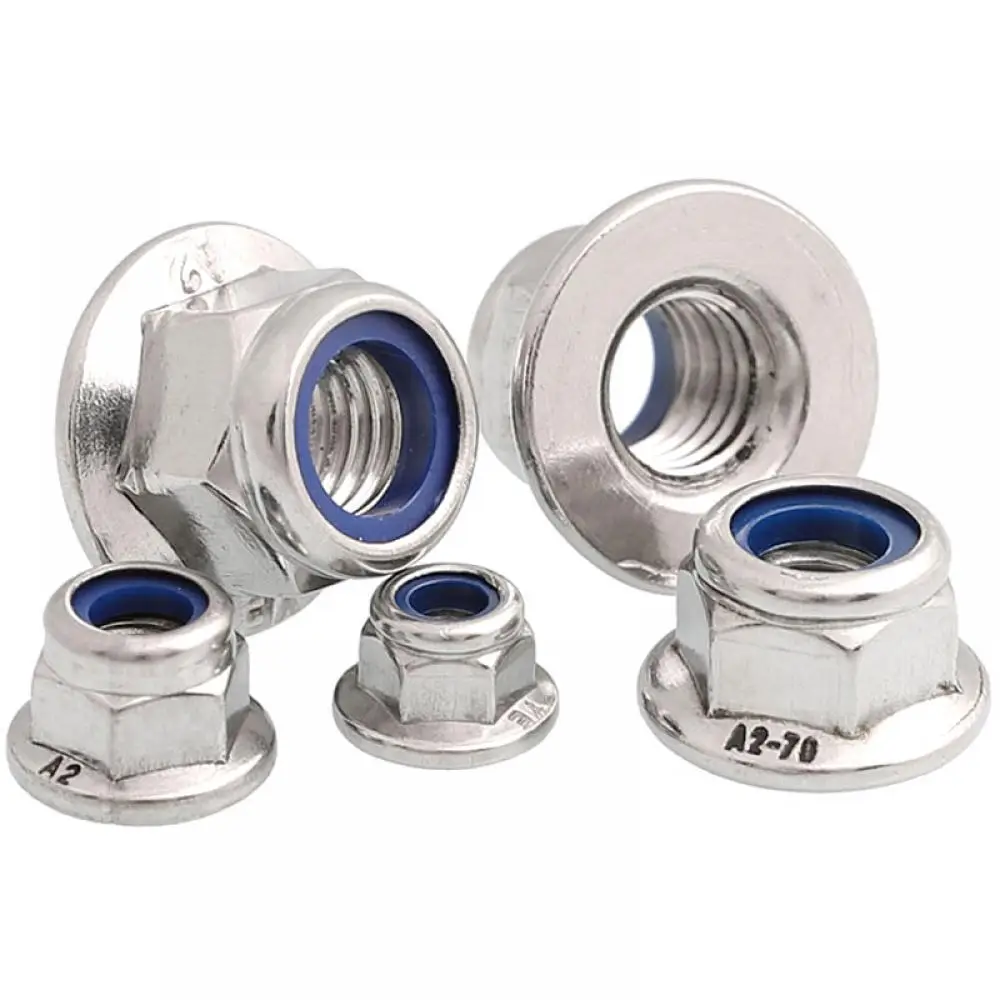 Silver M2-M8 Aluminum Alloy Flanged Nyloc Nuts Flange Nylon Insert Locking Nut 