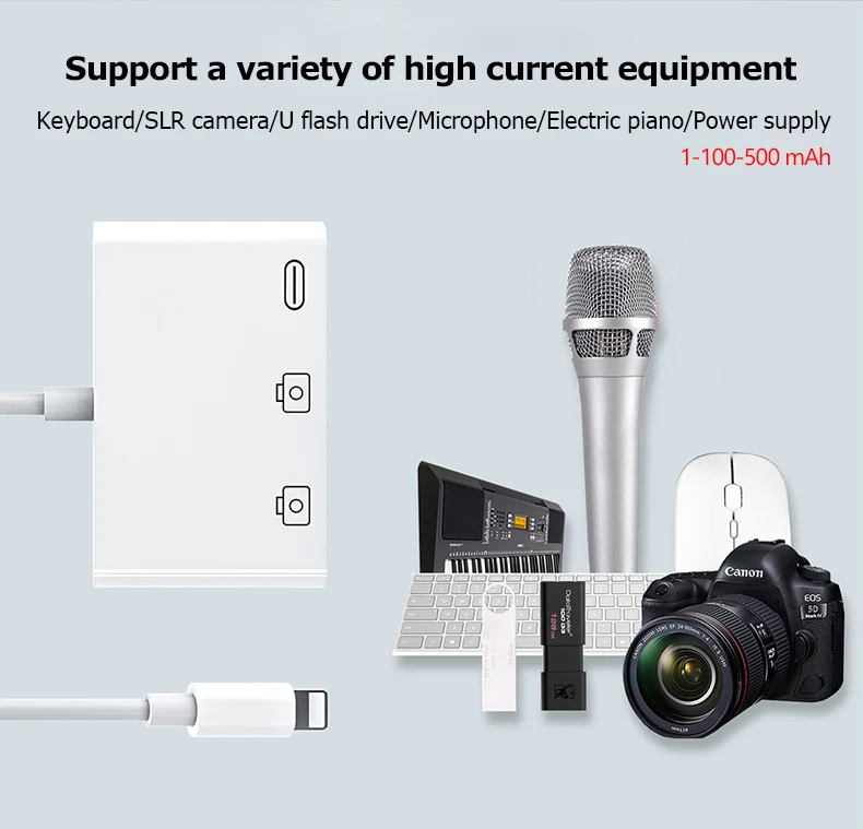 Reilim New OTG Double USB Adapter for iPhone 8 X iOS 14 USB camera U flash drive converter for lightning USB cable headphones