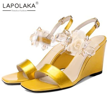 

Lapolaka 2020 Hot Sale Genuine Leather Wedge High Heels Summer Shoes Woman Sandals Buckle Strap Party Sandals Women Shoes