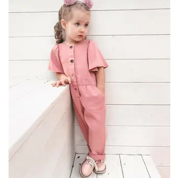 

Toddler Baby Girl Clothes Buttons Romper Jumpsuit Little Ladies Casual Loose Cotton Trousers Overall Outfit For 1-6Years