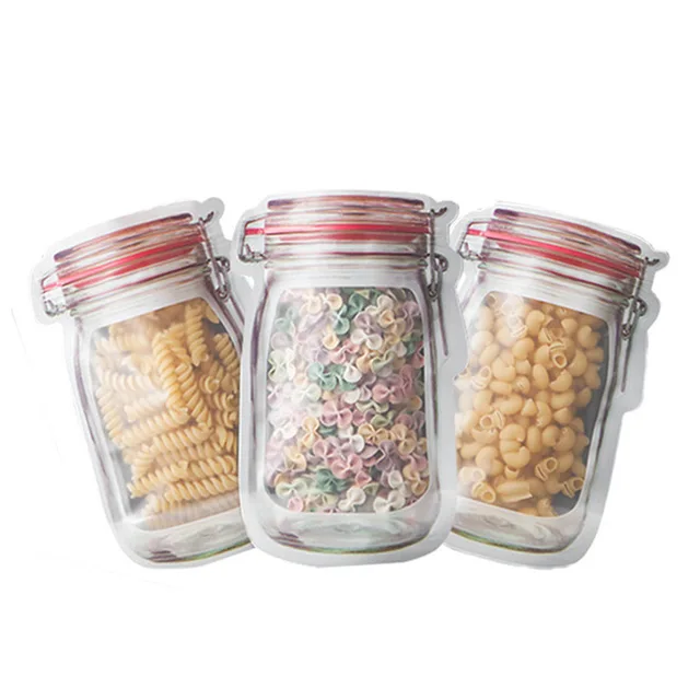 Reusable Mason Jar Bottles Bags Nuts Candy Cookies Bag Waterproof Seal Fresh Food Storage Bag Snacks Sandwich Zip Lock Bags 2