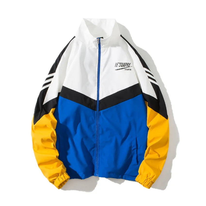 

Japanese Streetwear Jacket Men Patchwork Stitching Print Windbreaker Jacket Men Spring Autumn Fashion Casual Loose Hip Hop Coat
