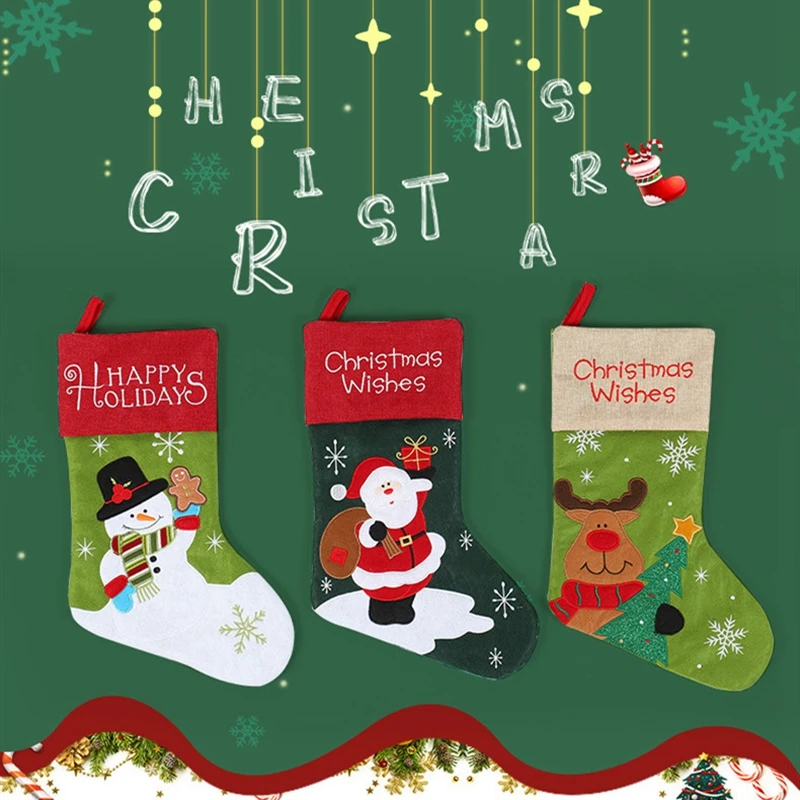 1 шт. Рождественский носок Подарочный мешок Санта-Клаус Снеговик Лось узор рождественские носки Снэк сумки Висячие украшения домашний