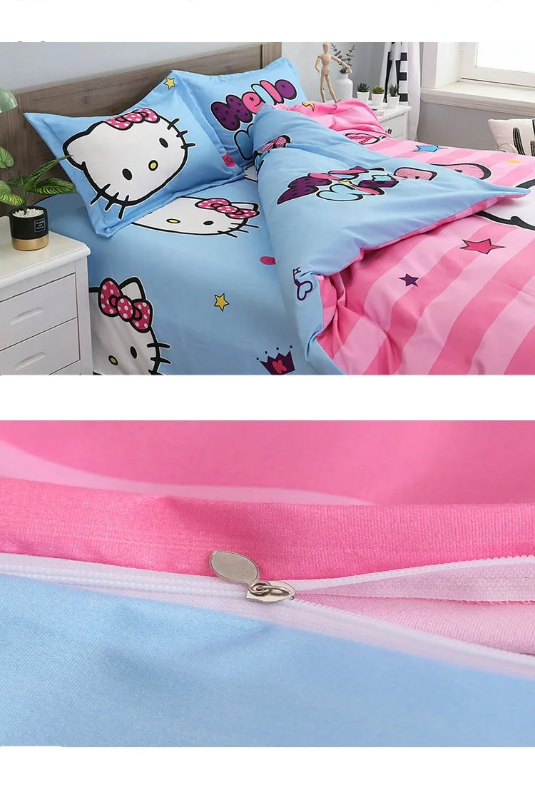 Утепленное постельное белье Hello KT Cat, Мультяшные Детские простыни, пододеяльник, 4 шт., шерстяное одеяло, 3 шт., всесезонное, универсальное