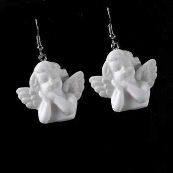 

Baroque Angel Drop Earrings Vintage Cupid Embossed Portrait Personality Resin Earrings for Women Girls
