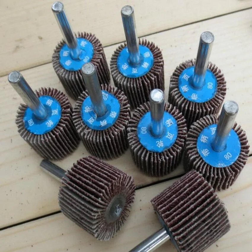 

Free shipping of 10pcs/set 80# grit 25*6MM mini flap discs wheels with handle for angel grinder steel metal polishing sanding