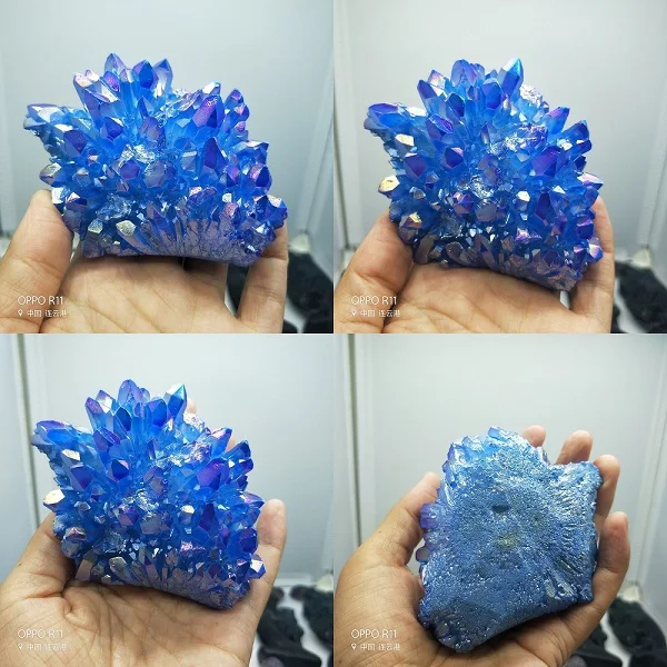 Phantom Blue натуральный Титан с покрытием Рок Кварцевый кластер Geode Druzy Кварцевый Минеральный Sampl