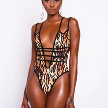 Цельный купальник с принтом и вырезом, сексуальный женский монокини с глубоким v-образным вырезом на спине, пляжный купальный костюм для девушек