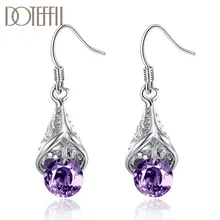 DOTEFFIL 925 Sterling Silver Drop-Shaped AAA Zircon Purple Earrings Charm Women Jewelry Fashion Wedding Engagement Party Gift