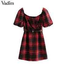 Vadim женское Ретро клетчатое платье мини ремень дизайн сбоку на молнии с короткими рукавами женские повседневные винтажные платья шикарные vestidos QC684