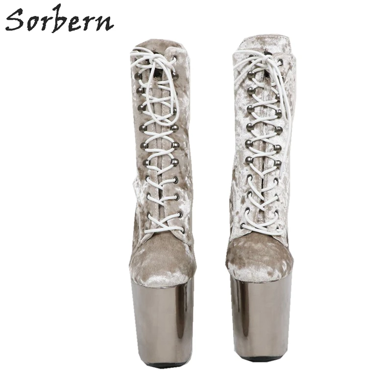 Sorbern бархатные женские ботиночки; обувь для стриптиза на шесте; пикантная зимняя обувь на металлической платформе на высоком каблуке 20 см; обувь на шпильках