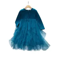 Новые детские весенние хлопковые длинные платья в сеточку модная одежда принцессы для девочек 5 шт./партия