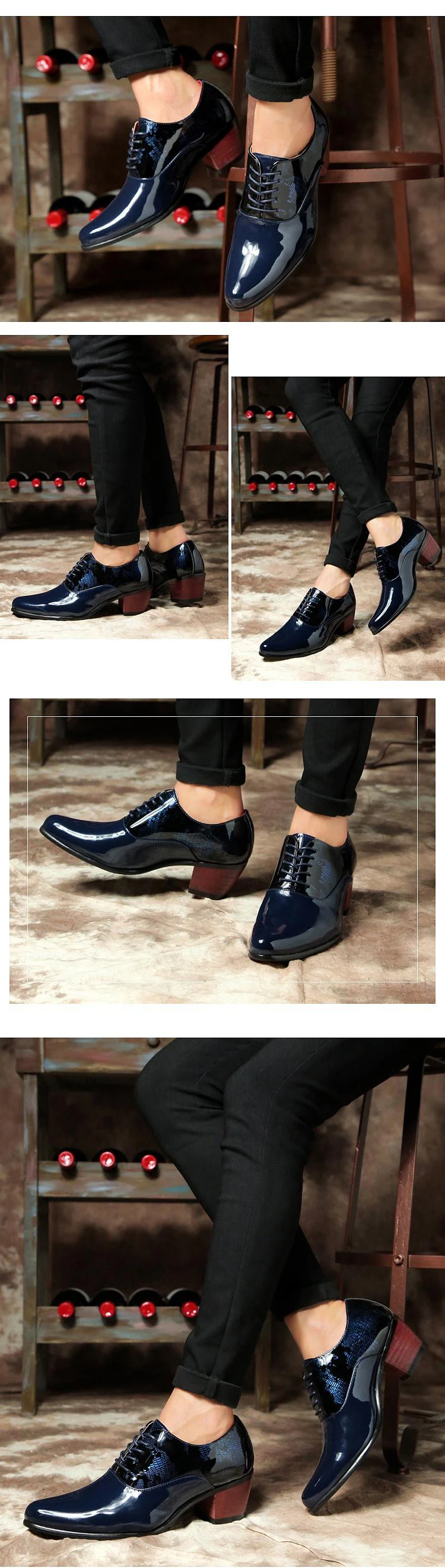 Каблук 4,5 см Роскошные Мужские модельные туфли Для мужчин, на очень высоком каблуке итальянские свадебные туфли Стиль мужской формальный деловой кожаной обуви