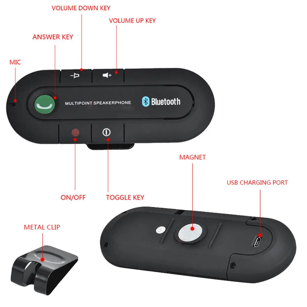 Vehemo Bluetooth 4,1 Беспроводной Солнцезащитный козырек Bluetooth беспроводной динамик телефон динамик Bluetooth микрофон с громкоговорителем, гарнитура громкой связи авто