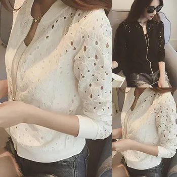 

2020 Spring Thing Chiffon Jacket Women Hollow Out Sun Protection Causal Jacket Long Sleeve Elegant White Coat O-neck G3