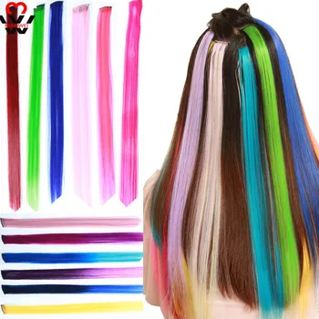 

MANWEI 20inch Single Clip In Piece Hair Extensions Rainbow Colors Synthetic Long Straight Ombre Pink Grey Hairpieces for Women