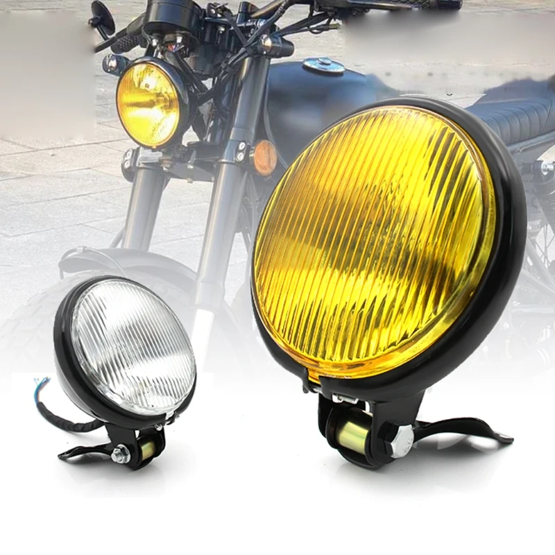 Lampu Depan Bulat Sepeda Motor Logam Retro Universal 35W 12V dengan