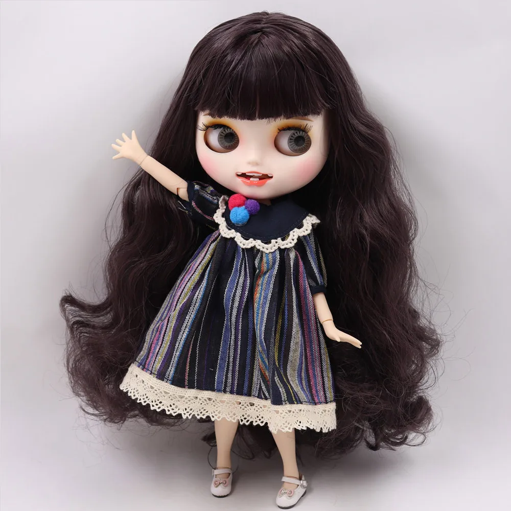 a set like pic Ледяной обнаженный Blyth кукла No. BL9219 темно-фиолетовые волосы резные губы открытый рот матовые индивидуальные лица соединение тела 1/6 bjd - Цвет: a set like pic