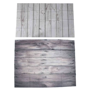 

2pcs 3x5FT Vinyl Wood Wall Floor Backdrop Photography Background Photo Studio Props - White & stitching wood wall