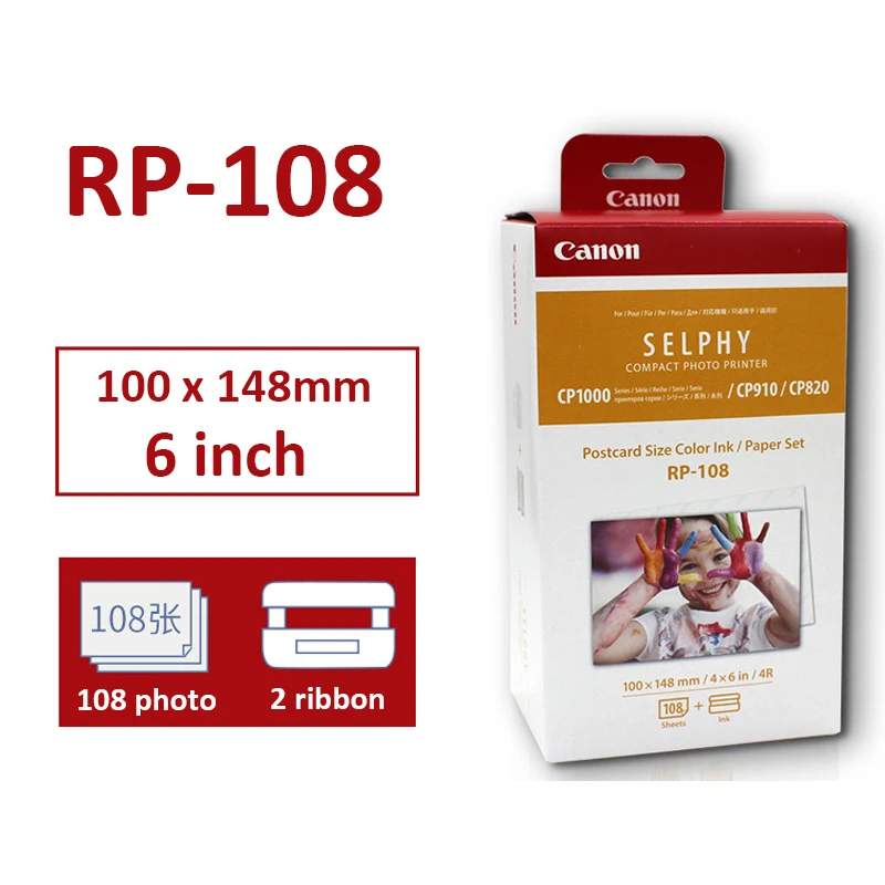 Papéis Fotográficos Rp108 100*148 Mm6 Polegadas Folhas e Cartucho de Tinta para Canon Selphy Impressora Fotográfica Cp800 Cp910 Cp1200 Cp1300 - Imagem 4