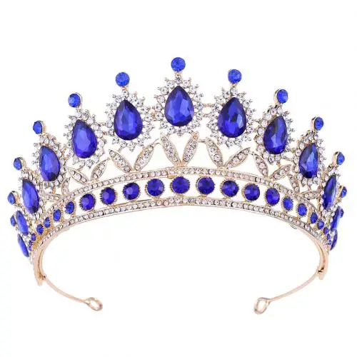 Golden Blue Головной убор, стразы, Корона и диадемы, свадебная королева невесты, Хрустальная корона, свадебные украшения для волос, украшение на голову - Цвет: Golden Blue