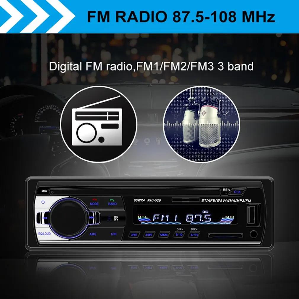 Jsd520 автомобильные MP3-плееры автомобильный Fm карты машина громкой радио прочные автомобильные радио для стерео-Радио автомобильной авто