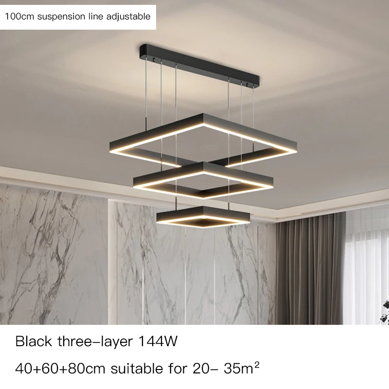 Modern Square Led Chandelier For Living Room Dining Room Kitchen Bedroom Black Rectangle Led Ceiling Pendant Lamp Hanging Light entryway chandelier Chandeliers