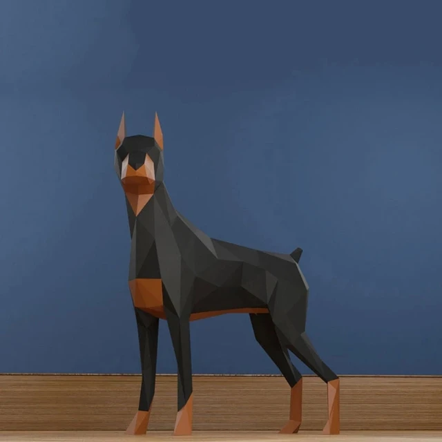 3D Doberman Dog Pinscher Three-dimensional Paper Model DIY Handmade Creative Craft Puzzles Educational Kid Toy Living Room Decor 1