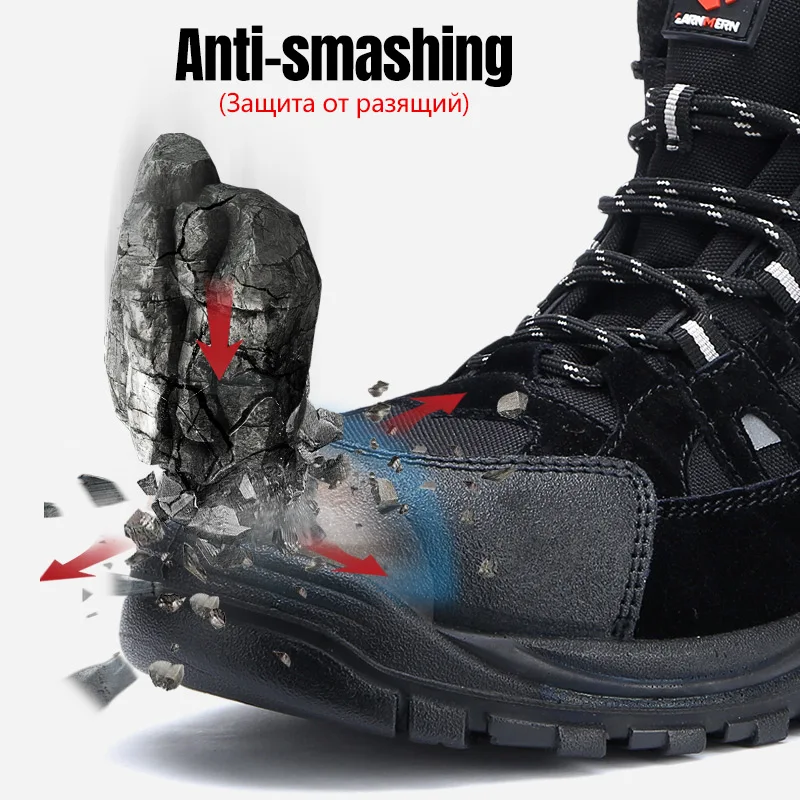 LARNMERN Men's Work Safety Shoes Breathable Construction Protective Footwear Steel Toe Anti-smashing Non-slip Sand-proof Shoes