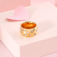 Stainless Steel Shiny Rhinestone Ring For Women Fashion Luxury Gold Color Wedding Band Jewelry Accessories 1