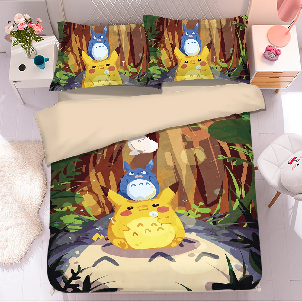 Popular Anime Totoro 3D Bedding Set Duvet Covers Pillowcases Comforter