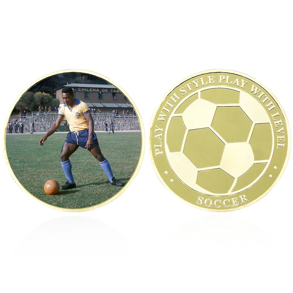 The King of Football Pele Gold Plated Commemorative Coin Set with Coin Holder Football Challenge Coins Souvenir Gift