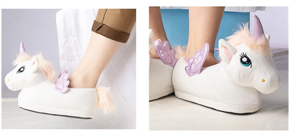 White Plush Unicorn Slippers -Unicorn Fashion He7887f93251d466591ef8f2beec3b1e4n
