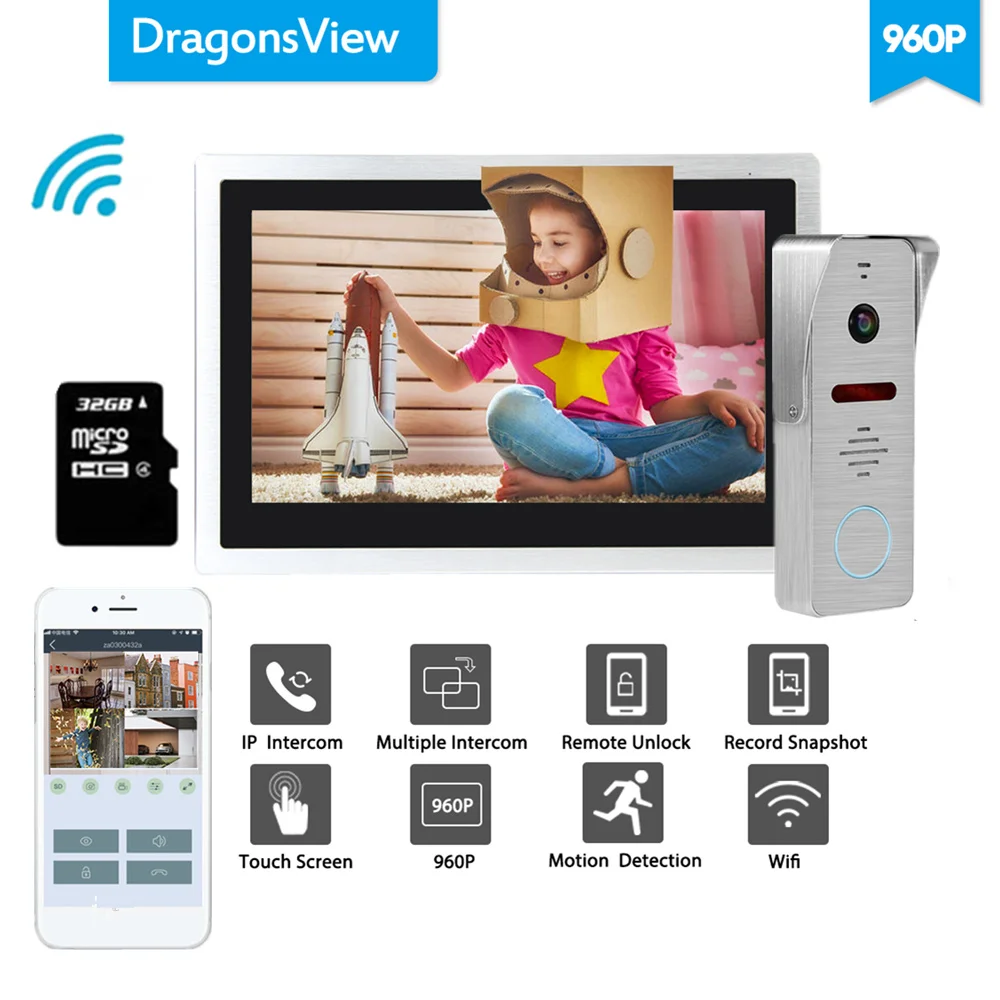 Set 4 No Card Dragonsview Wifi Doorbell Camera 960P Home Intercom Wifi Video Door Phone System Unlock Message Motion Record Waterproof - Цвет: Set 4 No Card