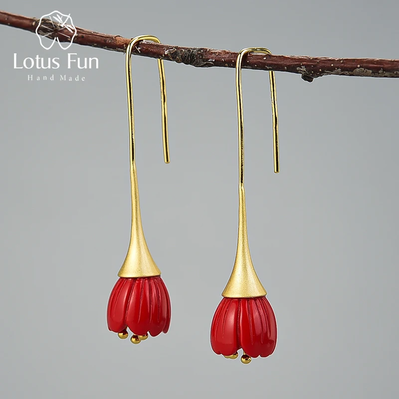 Женские серьги ландыш Lotus Fun дизайнерские серьги-подвески ручного изготовления