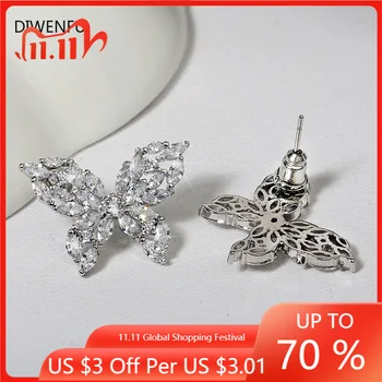 

S925 Sterling Silver Diamonds Earring Women Butterfly Cute Fine Jewelry Wedding Engagement Round Christmas Silver Earrings Women