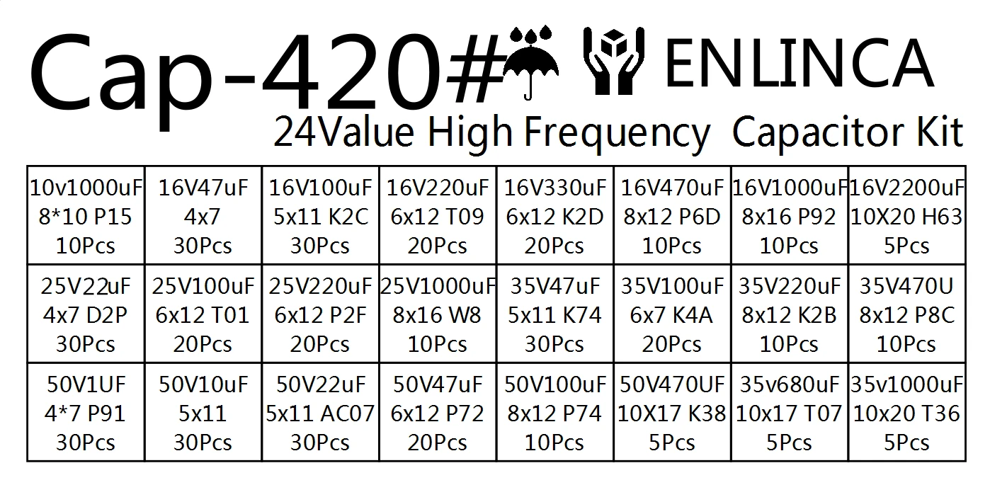 24Value capacitor kit 16V 25v 35V 50V 22uf 0.1uf 0.22uf 220uf 100uf 1000uf 2200uf 3300uf aluminum electrolytic capacitor 420pcs electrolytic capacitor aluminum capacitor aluminum electrolytic capacitor
