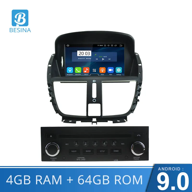 Besina 1 Din Android 9,0 dvd-плеер автомобиля для peugeot 207 207CC 2007 2008 2009 2010 2011 2012 2013 2014 WiFi, радио, gps МУЛЬТИМЕДИА