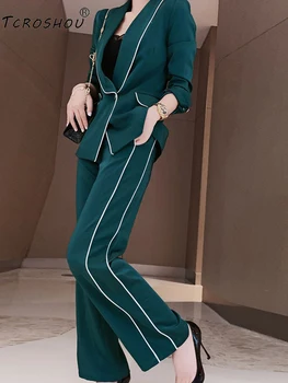

Contrast color lapel suit jacket two-piece suit women's autumn new style + high waist straight trousers fashion suit