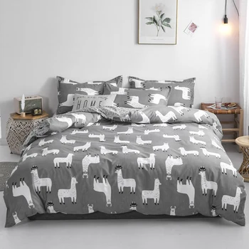 

Grey Cartoon Bedding Set Cute Alpaca Printed 3D Duvet Cover Set Twin Full Queen King Double Sizes Comforter Bedclothes
