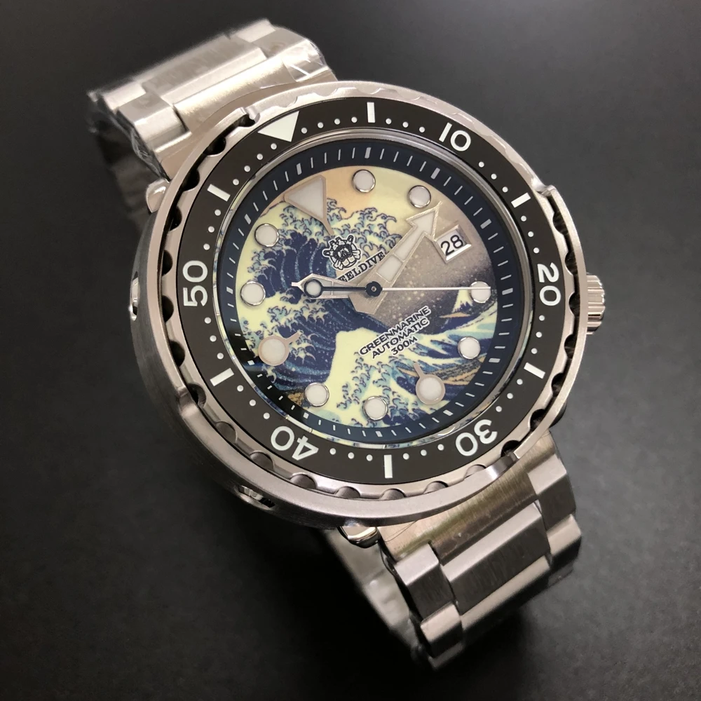 US $182.00 STEELDIVE Mens Diving Watch Tuna Kanagawa Ocean Wave Dial Sapphire 200M Water Resistance NH35 Automatic Movement Wristwatch