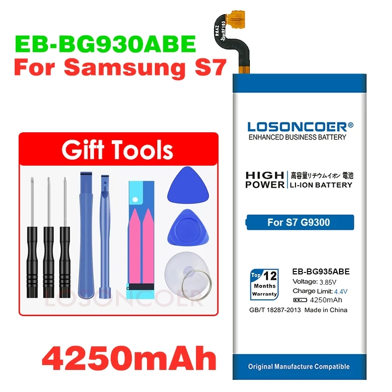 4250 мА/ч, LOSONCOER EB-BG930ABE Батарея для samsung GALAXY S7 G9300 SM-G9300 SM-G930 G930 G930F G930FD G930W8 G9308 подарок ящик для инструментов