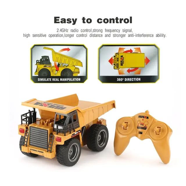 HUINA 1540 1/18 2.4G 6CH Alloy Version 360 Degree Rotation RC Dump Truck Construction Engineering Vehicle Kid RC Model Toy 6