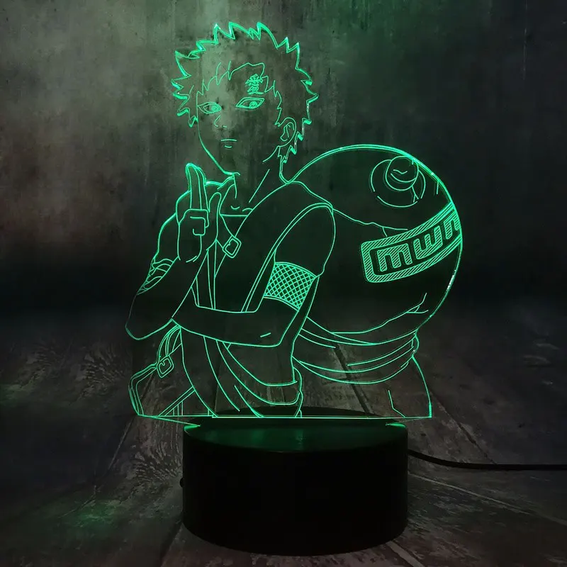 Японский рисунок, аниме, Наруто Gaara 3D светодиодный Иллюзия ночник 7 цветов Настольная лампа Саске домашний Декор подарок ребенку на Рождество Прямая поставка